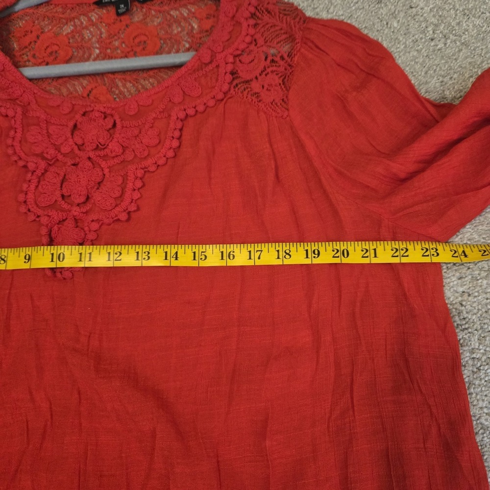 Red Lace Crochet Boho Blouse Top Shirt Plus 2XL Zac & Rachel 3/4 Balloon Sleeve - Picture 8 of 10